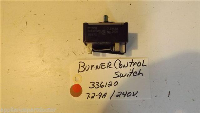 KENMORE OVEN 336120 burner control switch (7.2-9.0a) (240v) USED PART KENMORE OVEN 336120 burner control switch (7.2-9.0a) (240v) USED PART
